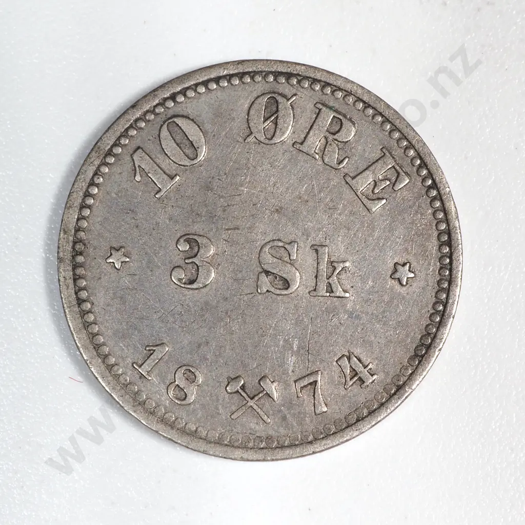 1874 Norway10 Ore - Scarce Coin  Image 1++