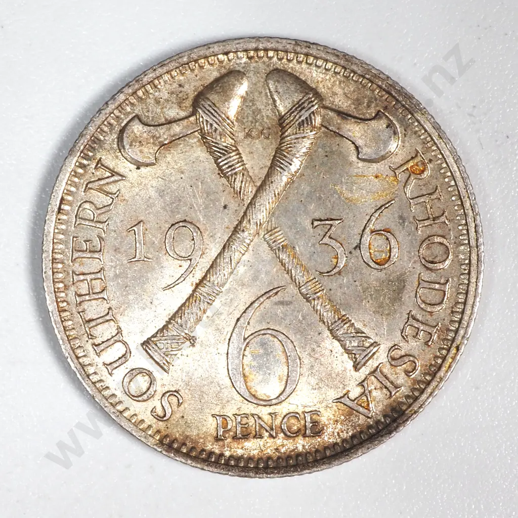 1936 Southern Rhodesia Sixpence - Natural Toning in Nice Grade  Image 1++