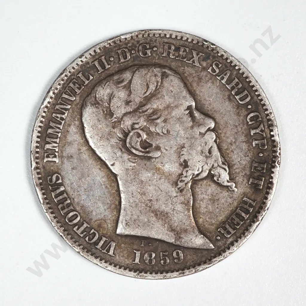 1859 Italy, Sardinia Silver 1 Lira  Image 1++