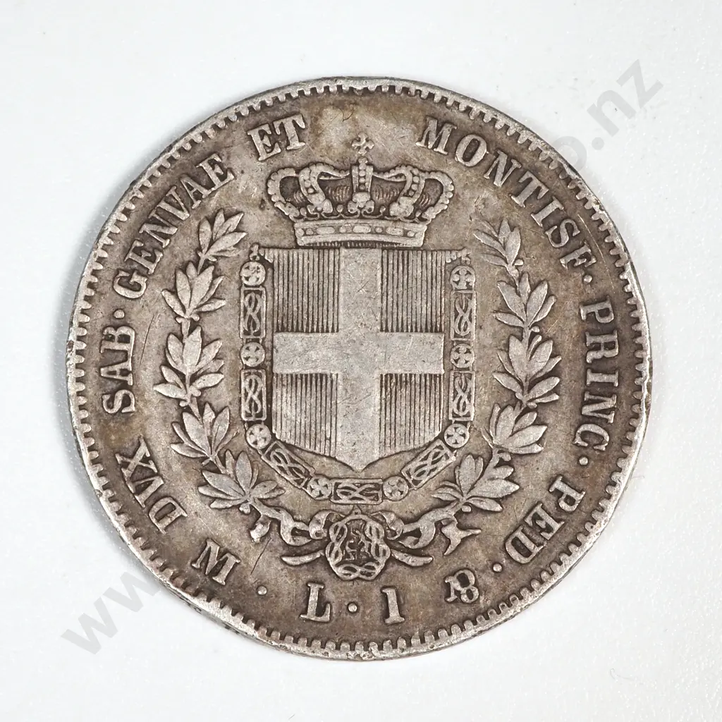 1859 Italy, Sardinia Silver 1 Lira  Image 1++