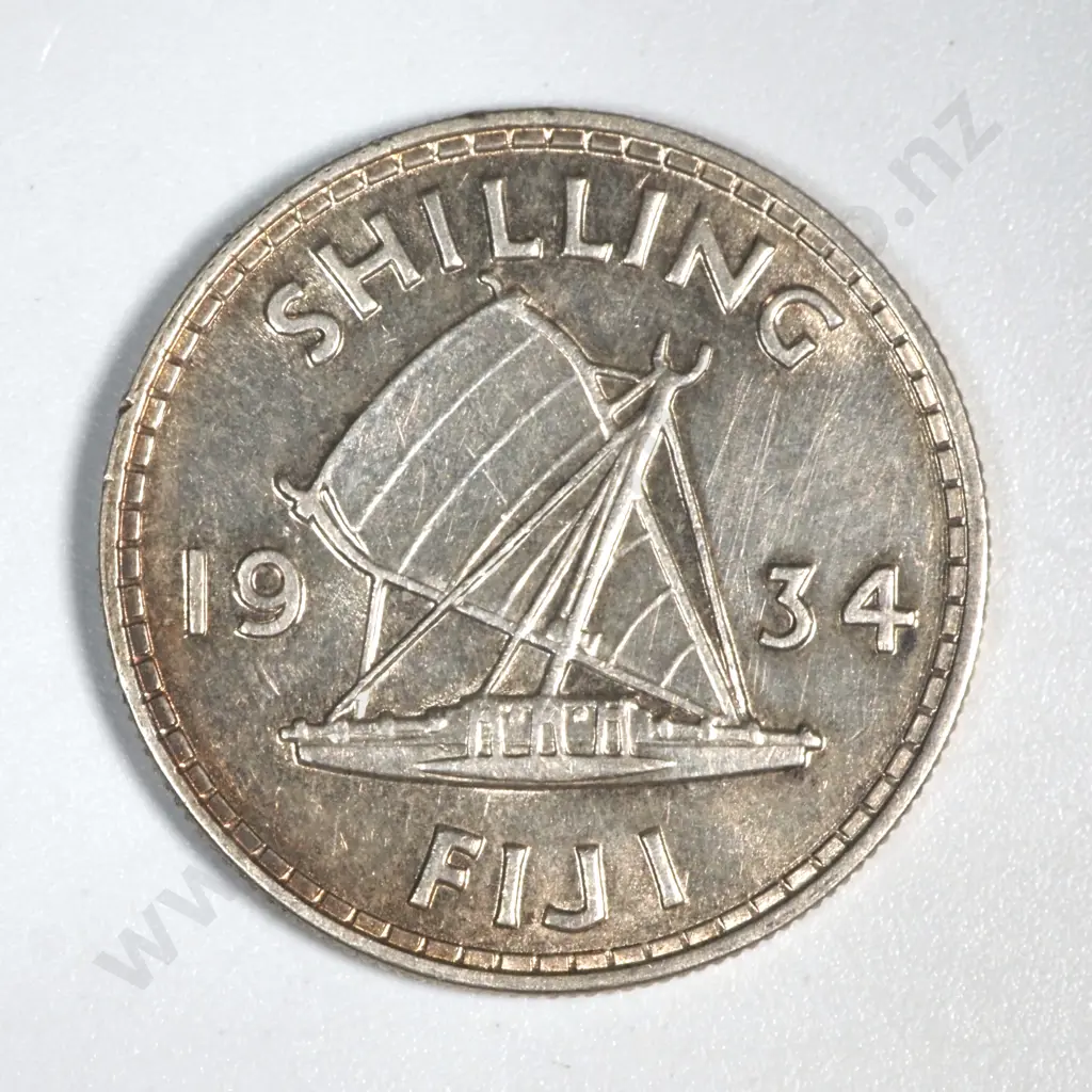 1934 Fiji Shilling - Uneven Obverse Tone  Image 1++