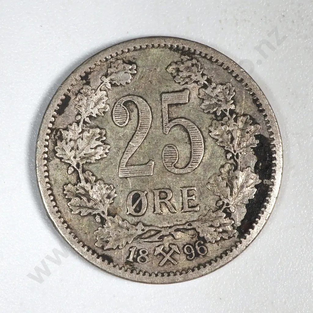 1896 Norway 25 Ore Coin  Image 1++