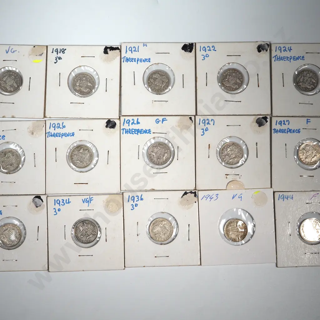 15 Australian Silver Threepence Coins - All Different Years  Image 1++
