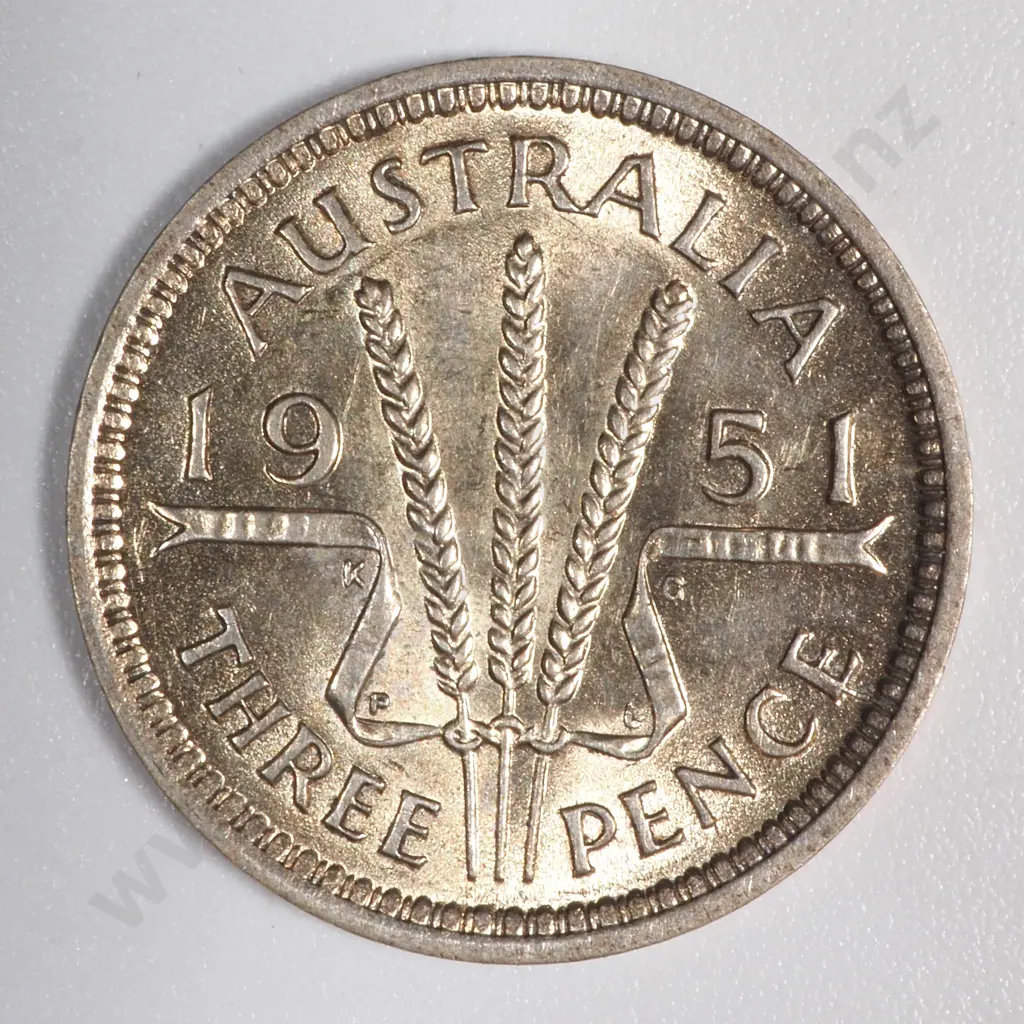 1951 Australia UNC Threepence Coin Image 1++