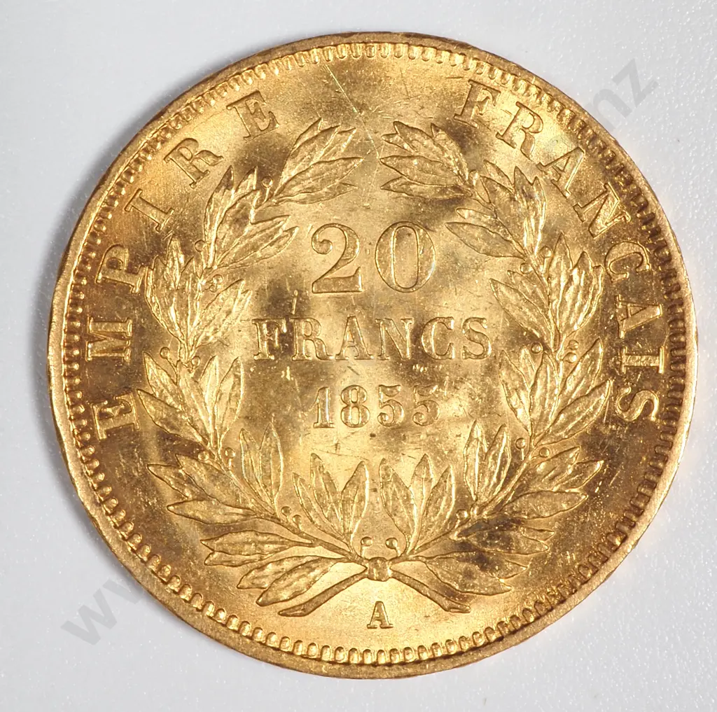 1855 20 Franc Gold Coin Image 1++