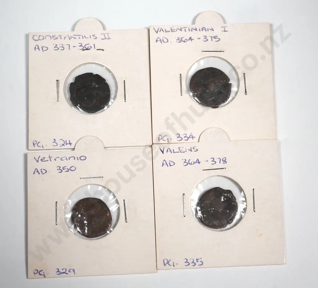 Four Ancient Roman Coins -  Constantius 2nd - Vetranio - Valentinian 1st - Valens Image 1++
