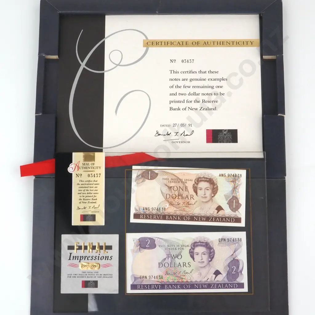 1991 Final Impressions - Final One & Two Dollar Notes to be Printed for the RBNZ Image 1++