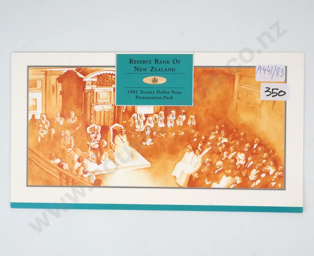 1992 New Zealand Uncut Sheet of Four Twenty Dollar Banknotes - Presentation Pack  Image 1++