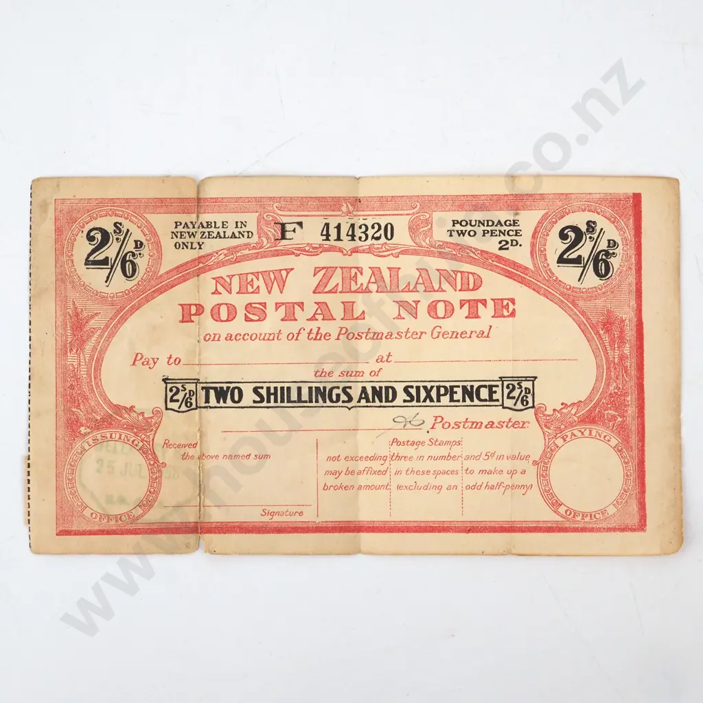 New Zealand Postal Note - 2 Shillings 6 Pence  Image 1++