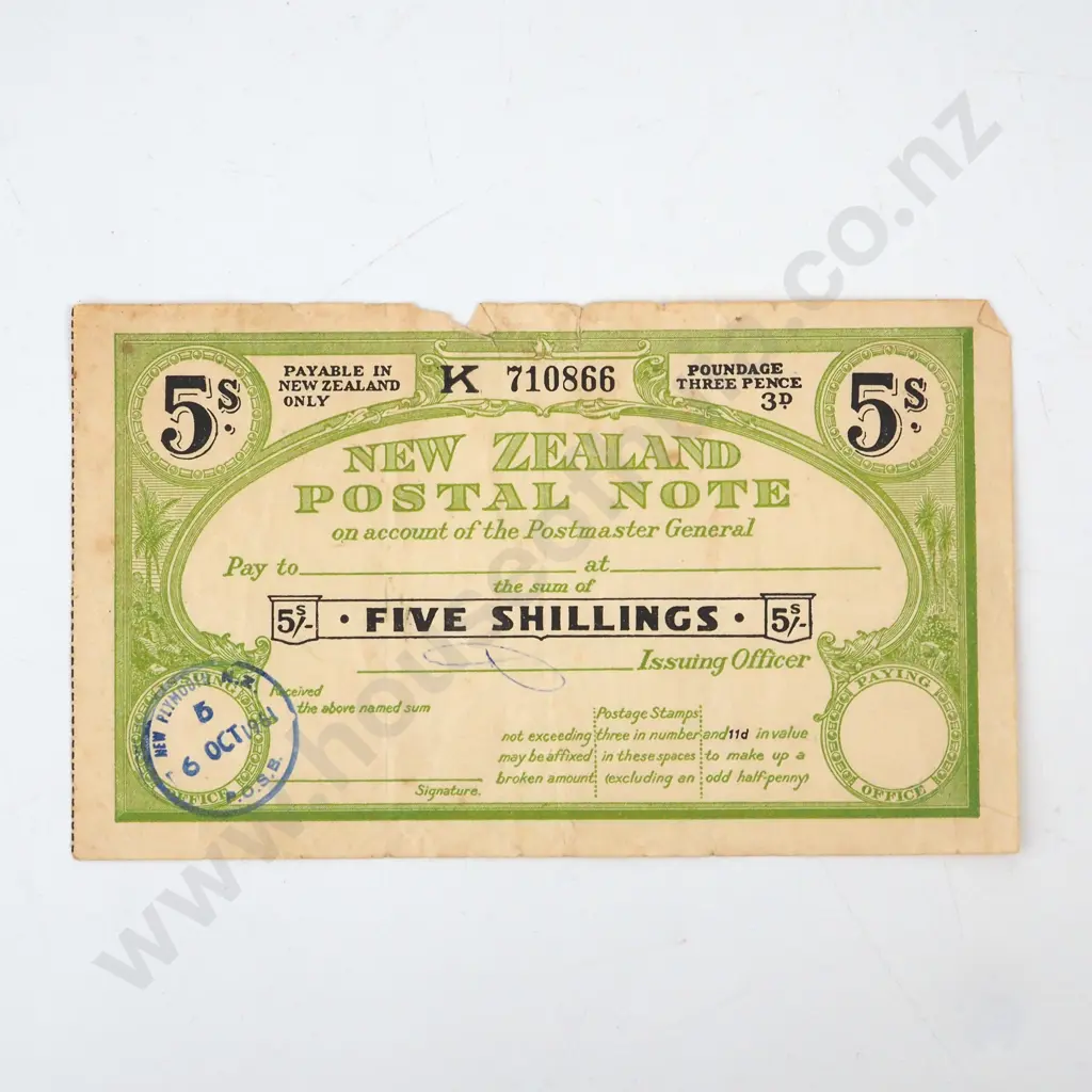 New Zealand Postal Note - 5 Shillings  Image 1++