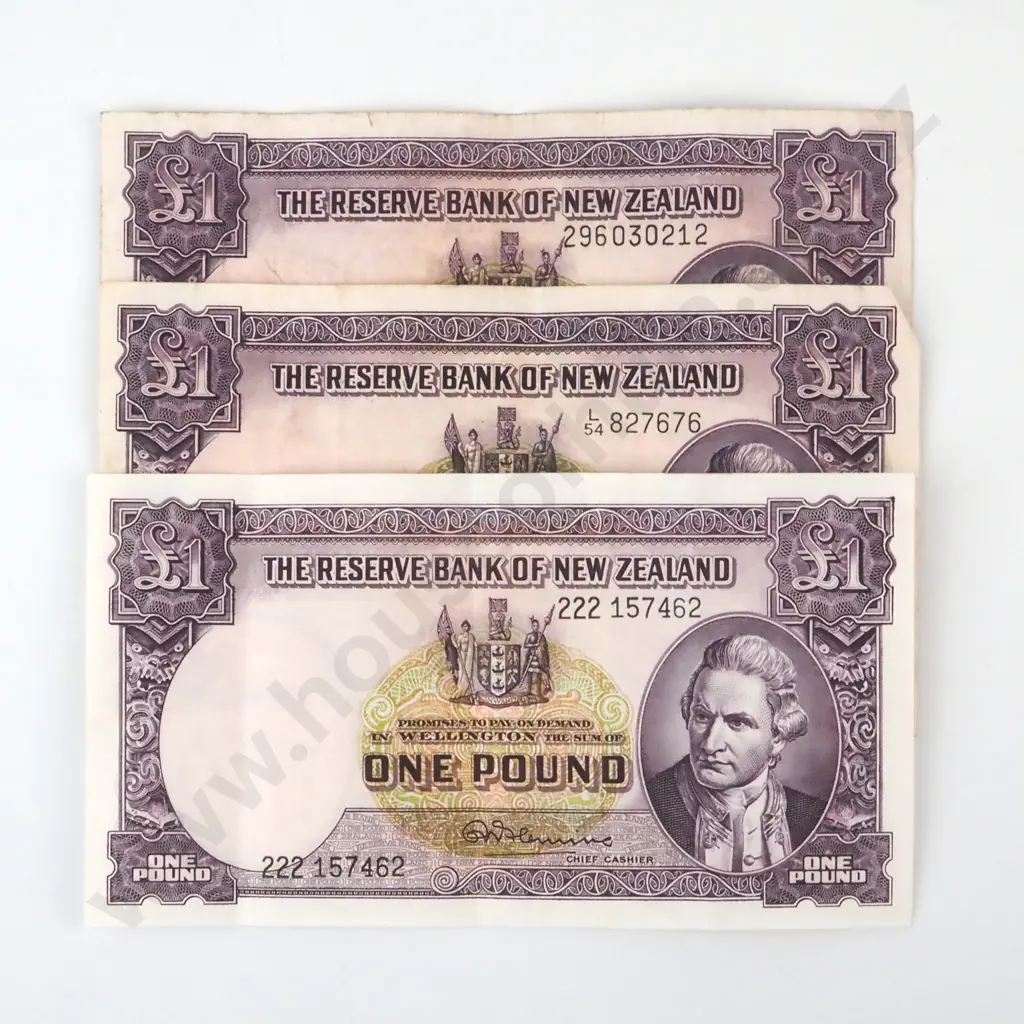Three New Zealand One Pound Banknotes - Two Fleming One Hanna Image 1++