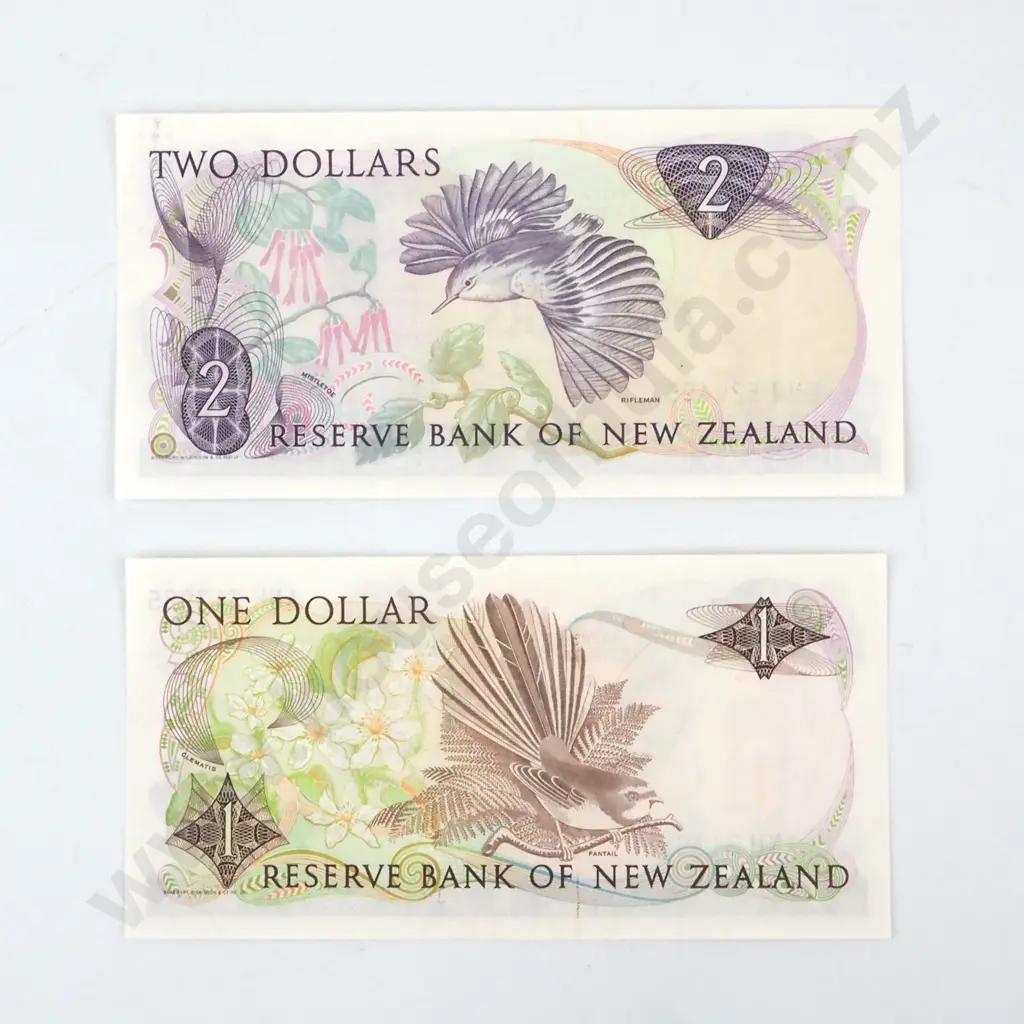 New Zealand Uncirculated One & Two Dollar Brash Banknotes  Image 1++