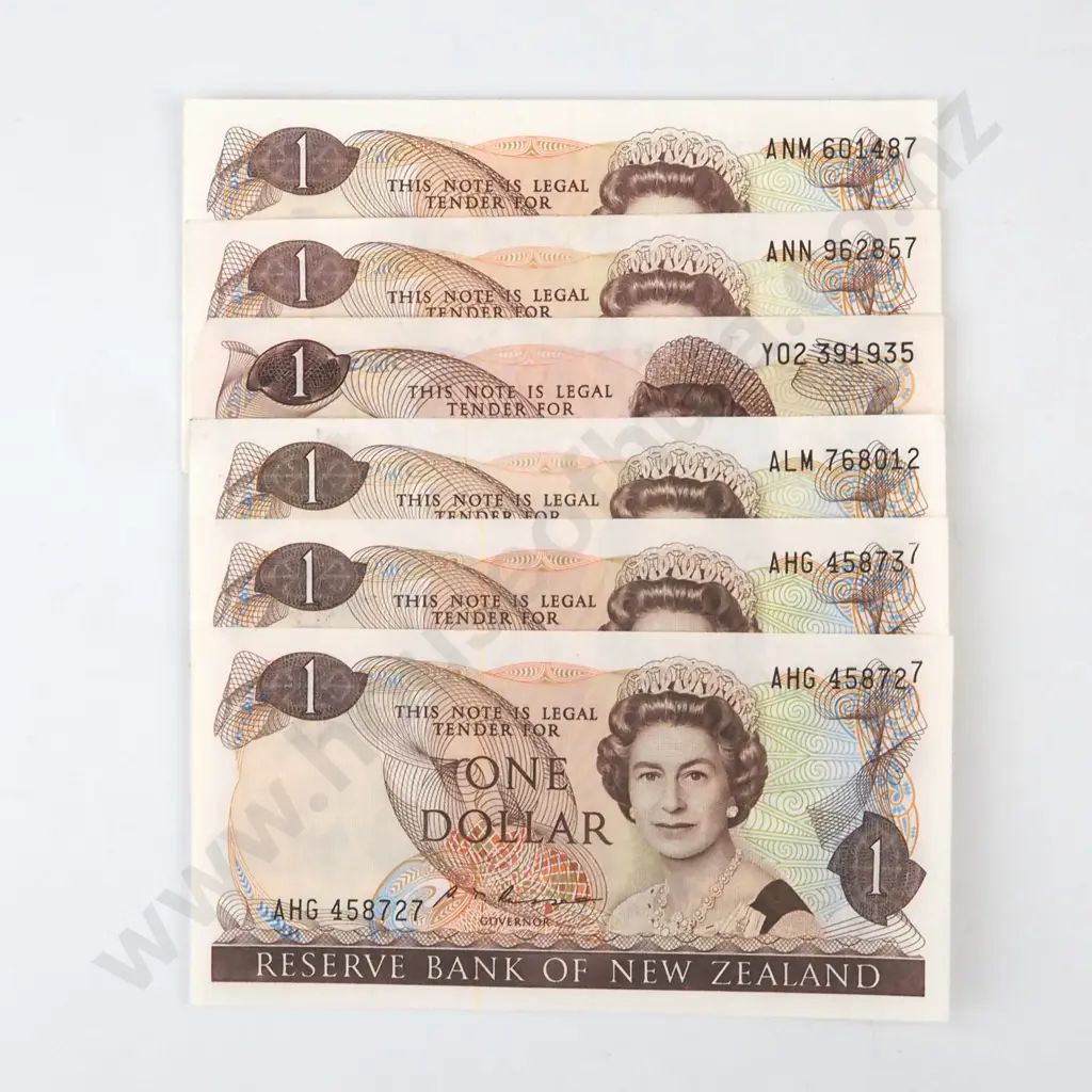 Six New Zealand One Dollar Banknotes - Better Grades & Various Signatures  Image 1++