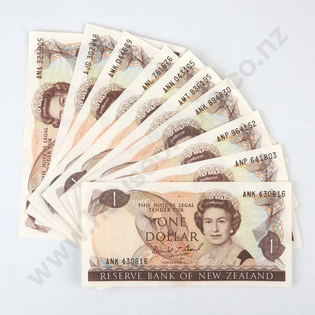 10 New Zealand One Dollar Brash Banknotes - Better Grades  Image 1++