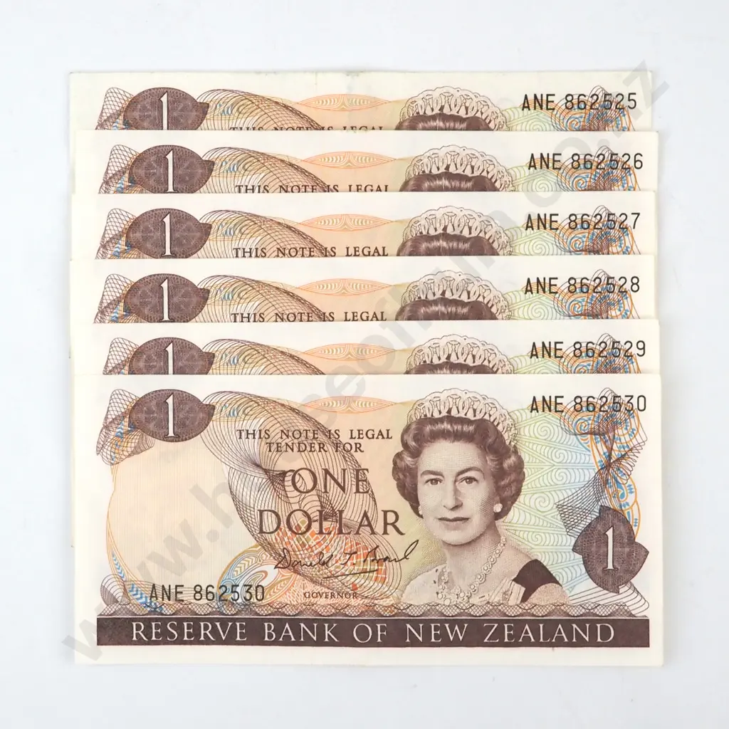 Six Consecutive New Zealand One Dollar Brash Banknotes  Image 1++