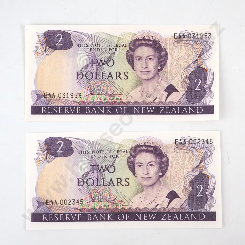 Two New Zealand Brash Two Dollar Hardie Banknote AUNC Image 1++