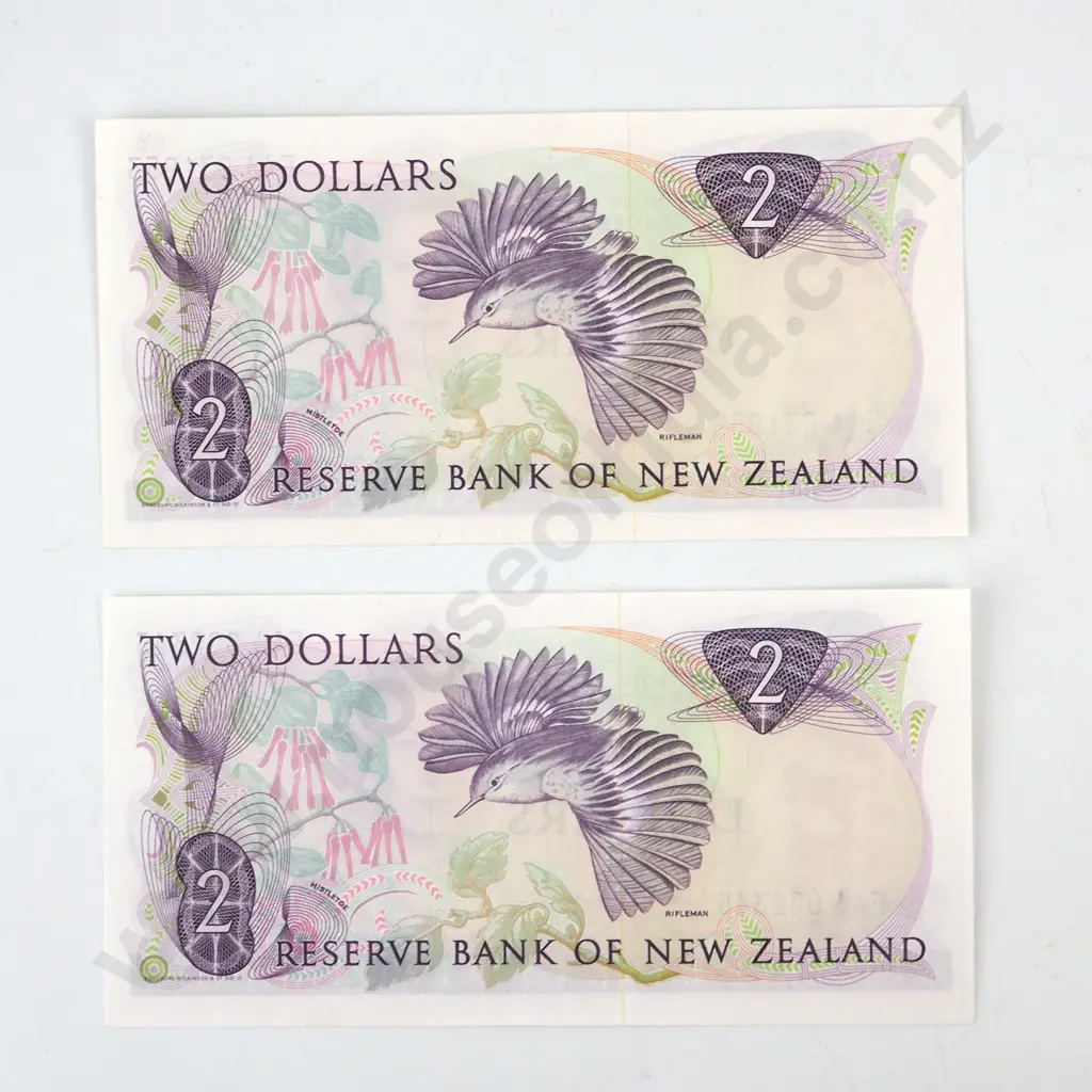 Two New Zealand Brash Two Dollar Hardie Banknote AUNC Image 1++