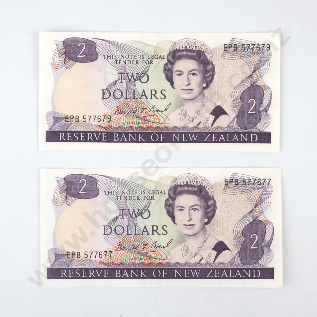 Almost Consecutive New Zealand Two Dollar Brash Banknotes. 77 & 79  Image 1++