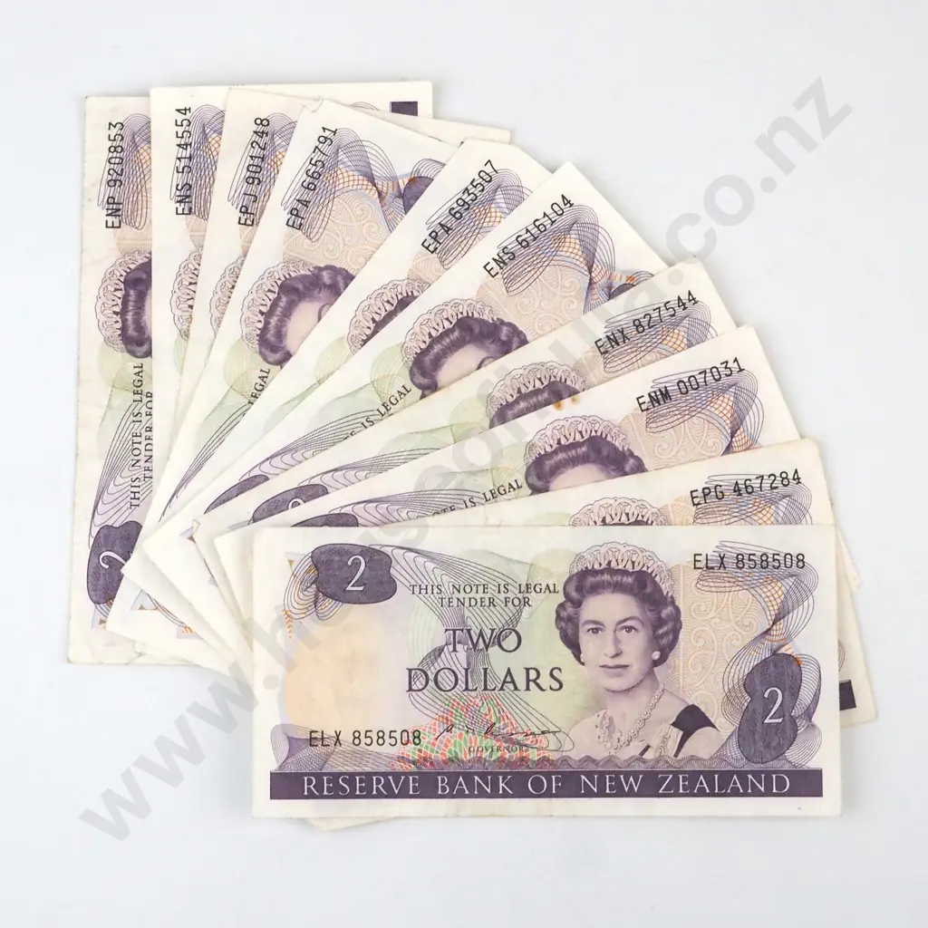 10 New Zealand Two Dollar Banknotes - Brash & Russell  Image 1++