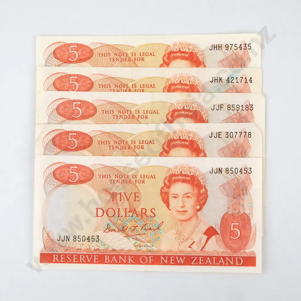 Five New Zealand Five Dollar Brash Banknotes  Image 1++