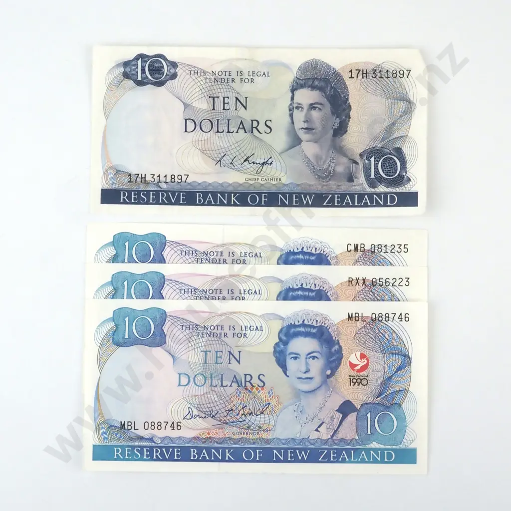 Four New Zealand Ten Dollar Banknotes  Image 1++