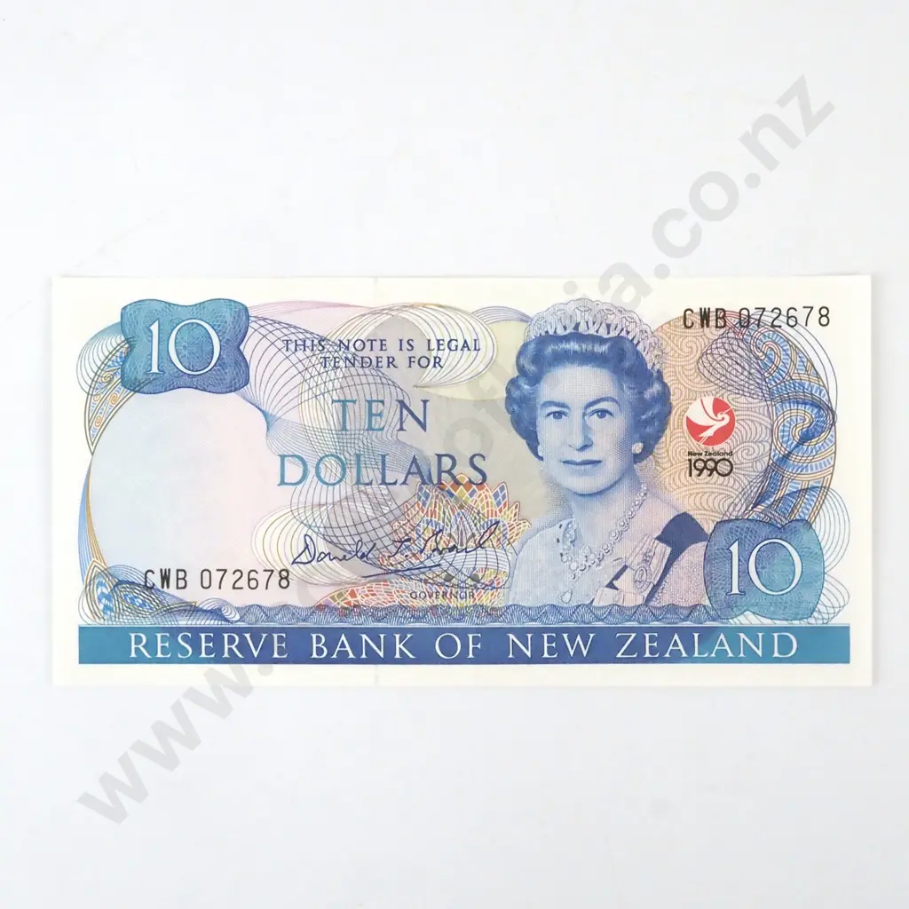 1990 New Zealand Ten Dollar Brash UNC Banknote - CWB Sponsors Prefix Image 1++