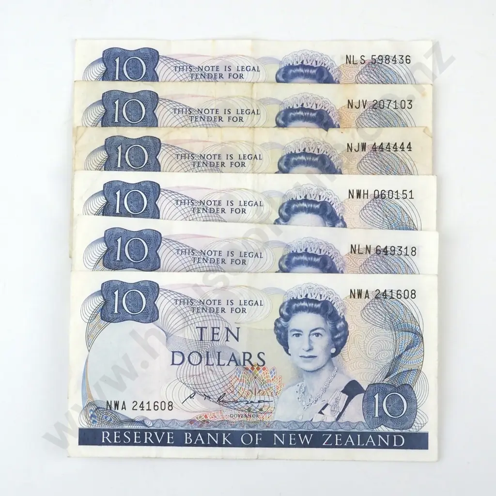 Six New Zealand 10 Dollar Russell Banknotes - Circulated  Image 1++