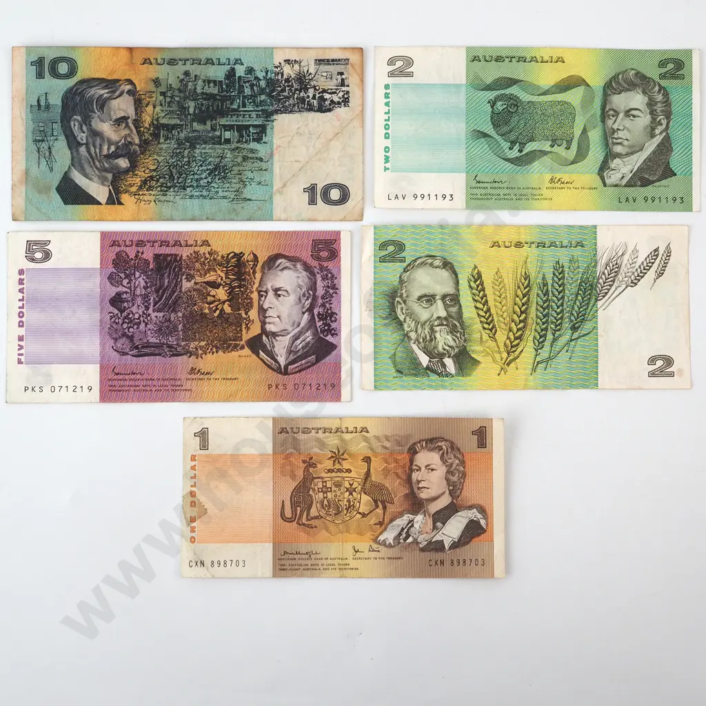 Australia Paper Banknotes - 1 / Two 2 / 5 / 10 Dollars  Image 1++