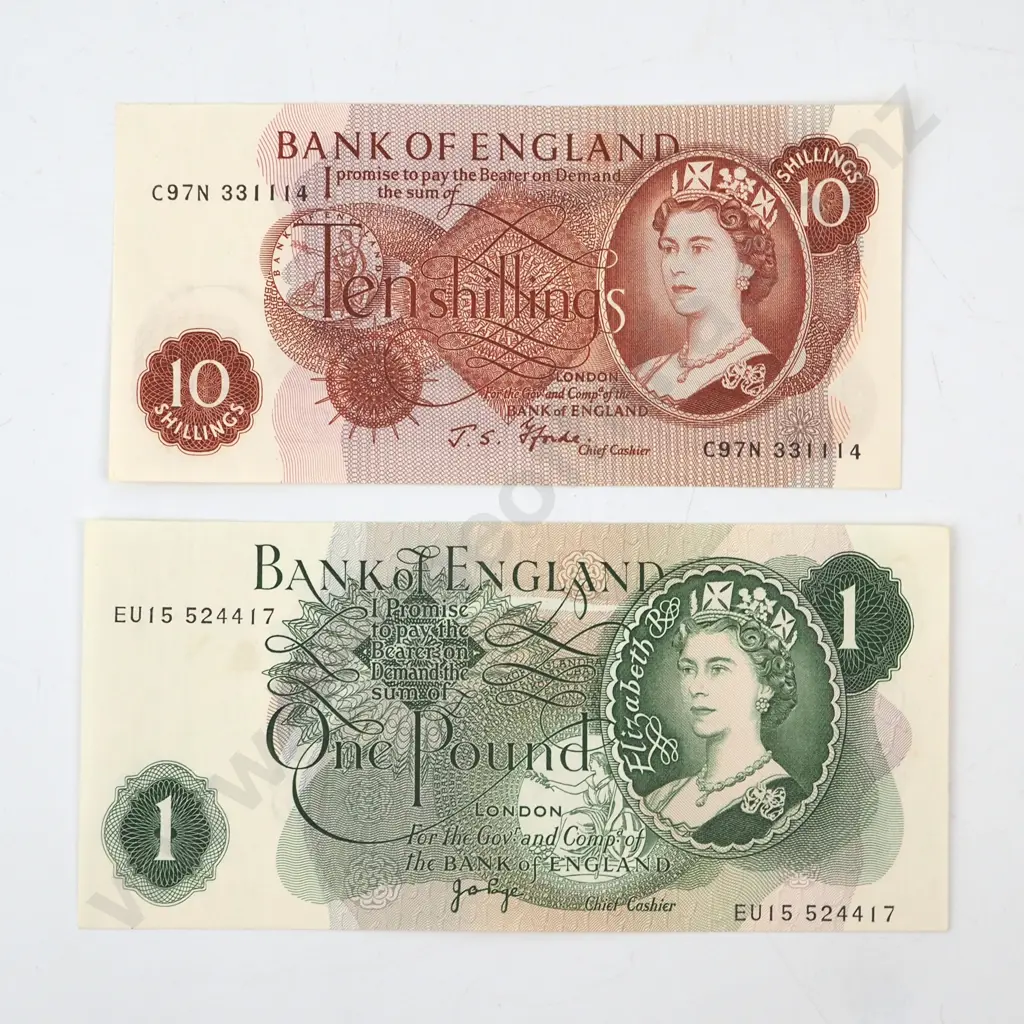 AUNC Bank of England One Pound & 10 Shilling Banknotes  Image 1++
