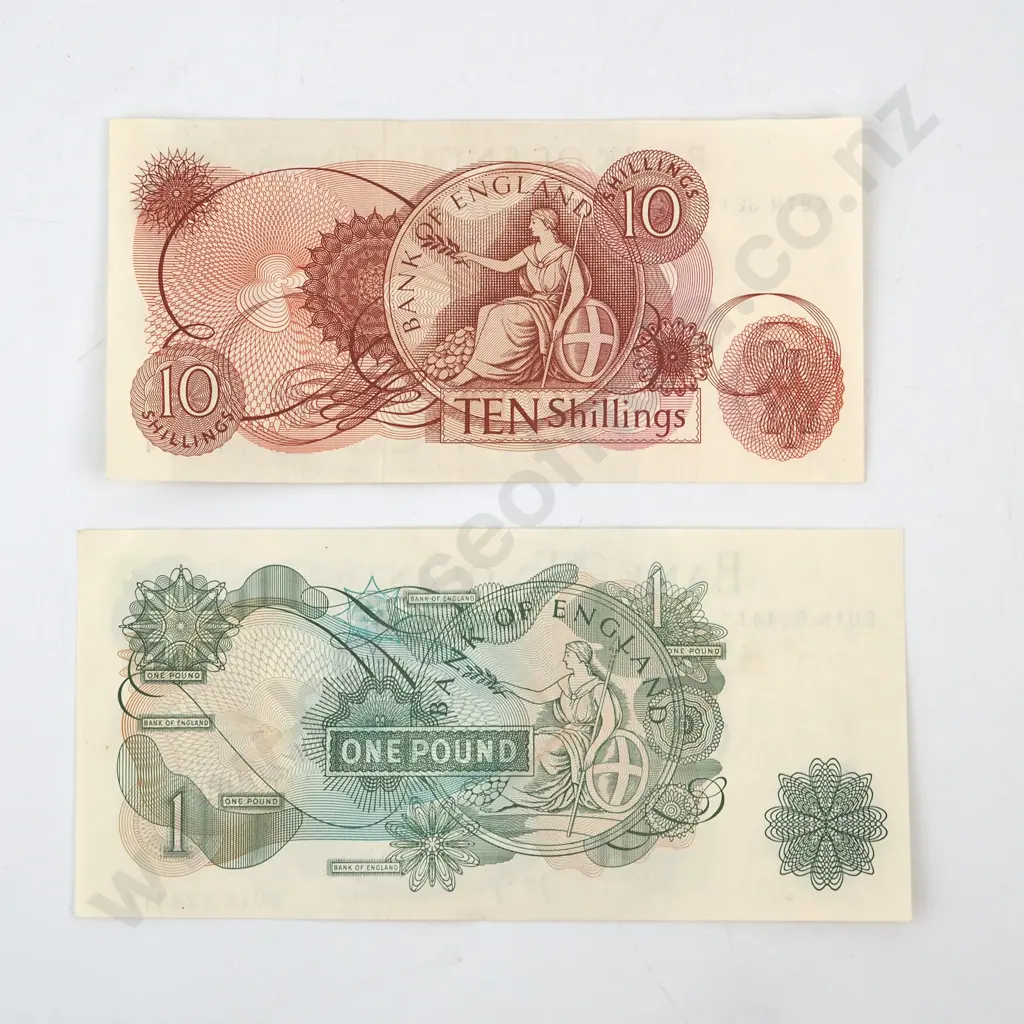 AUNC Bank of England One Pound & 10 Shilling Banknotes  Image 1++