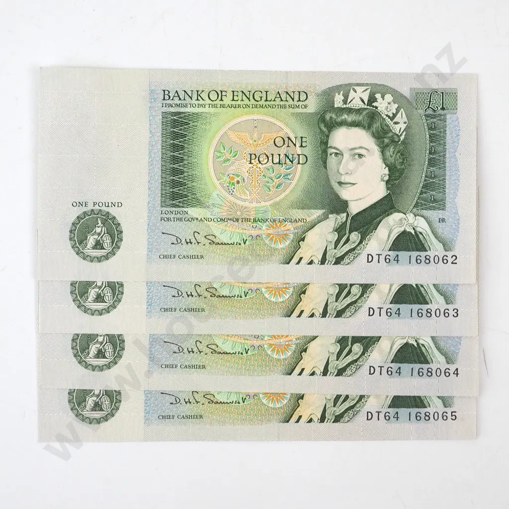Four Consecutive AUNC Bank of England One Pound Banknotes  Image 1++