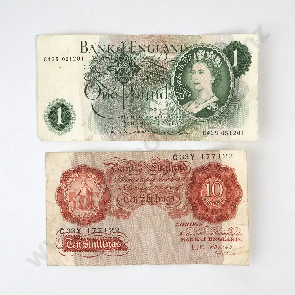 United Kingdom Ten Shilling & One Pound Banknote  Image 1++