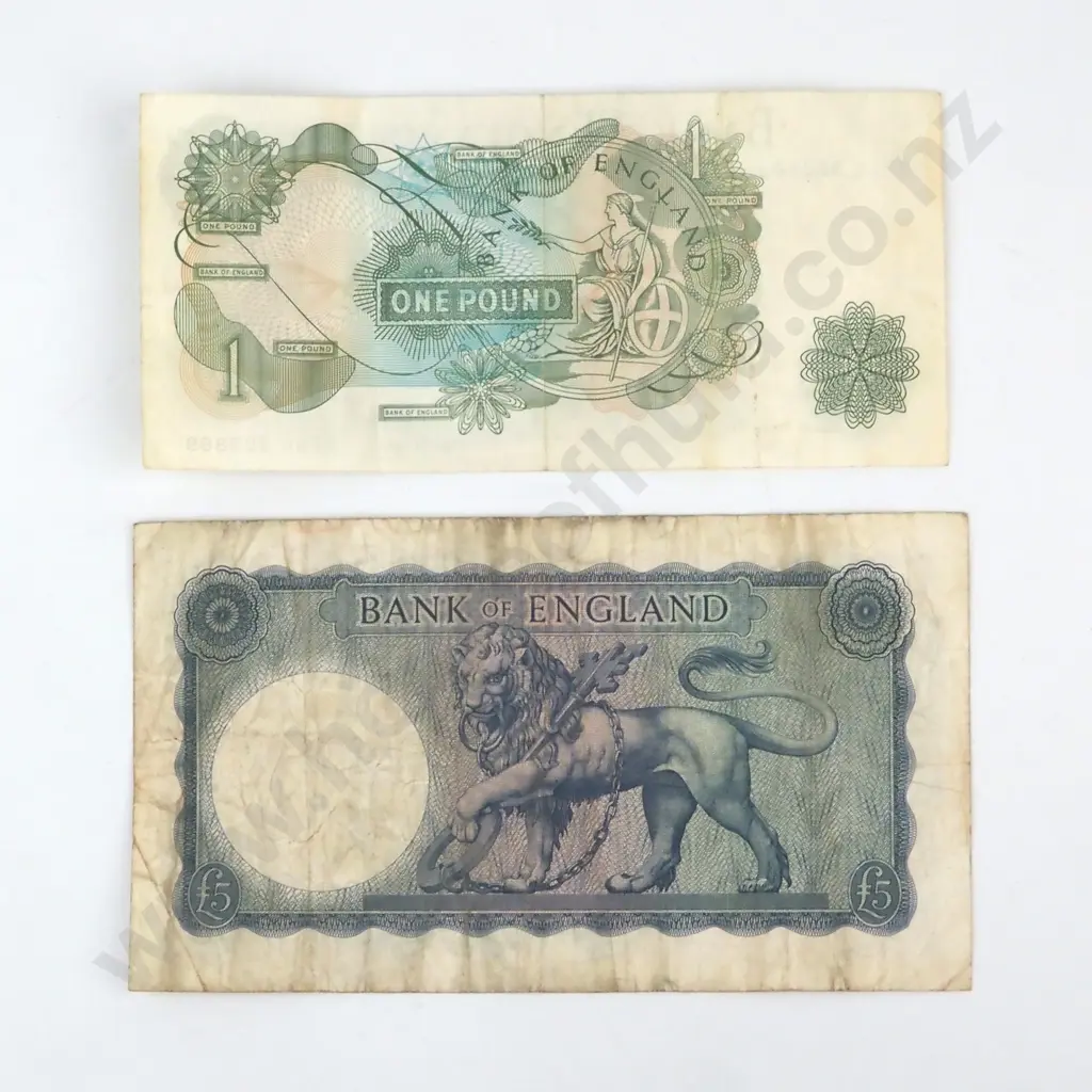 United Kingdom One Pound & Five Pound Banknotes  Image 1++