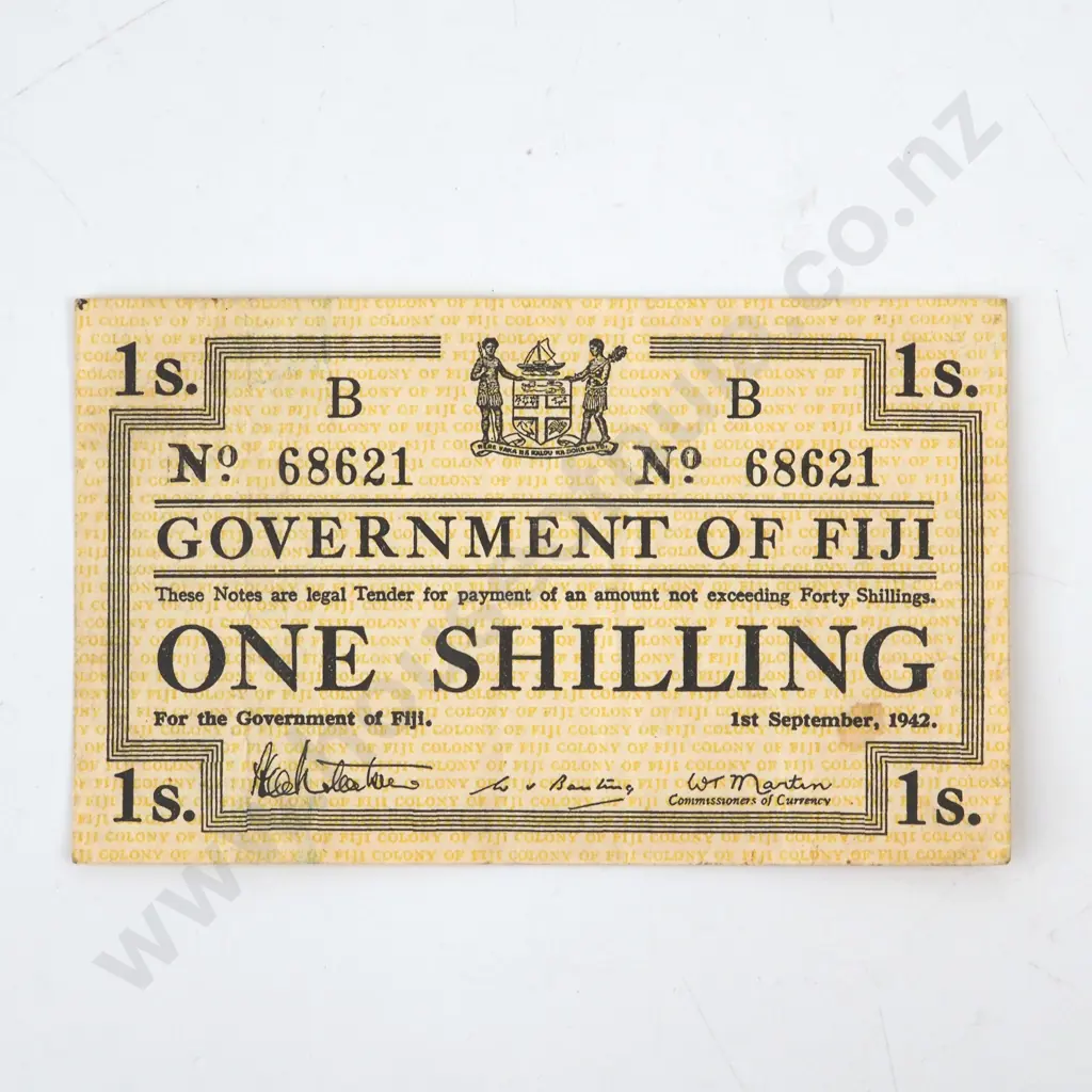 1942 Fiji One Shilling Banknote  Image 1++