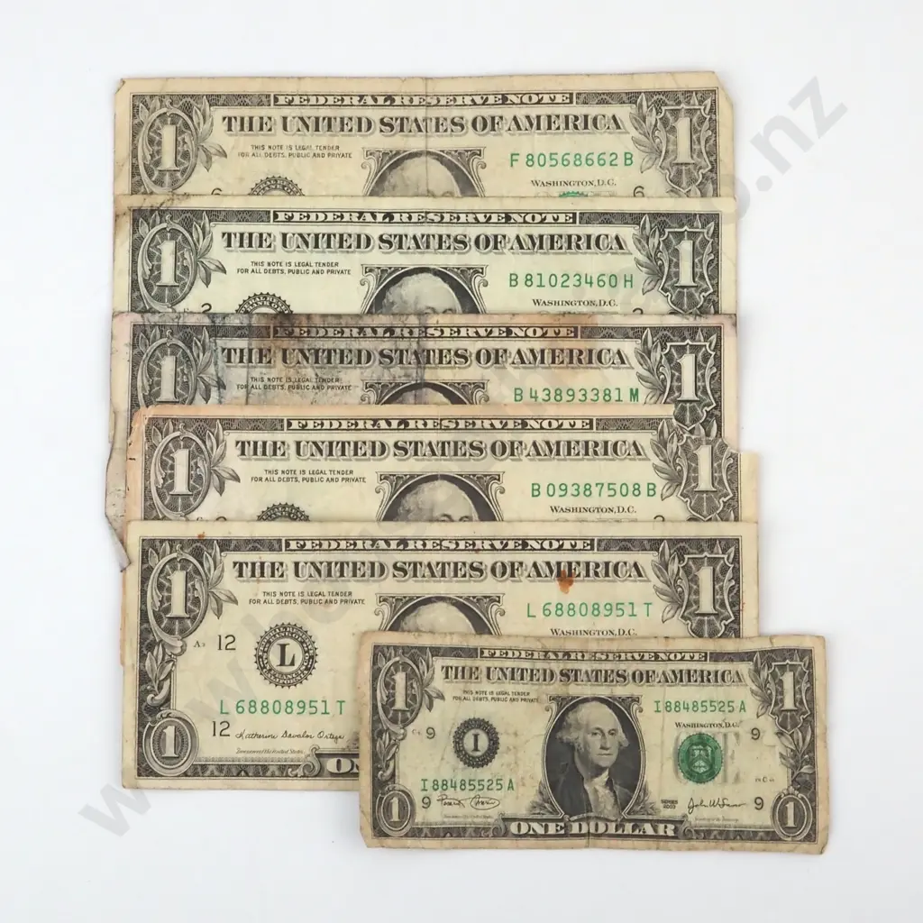 Six United States of America One Dollar Bills - One Shrunk  Image 1++