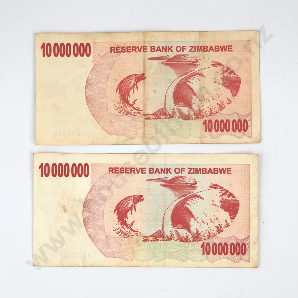 Two Zimbabwe Ten Million Dollar Banknotes  Image 1++
