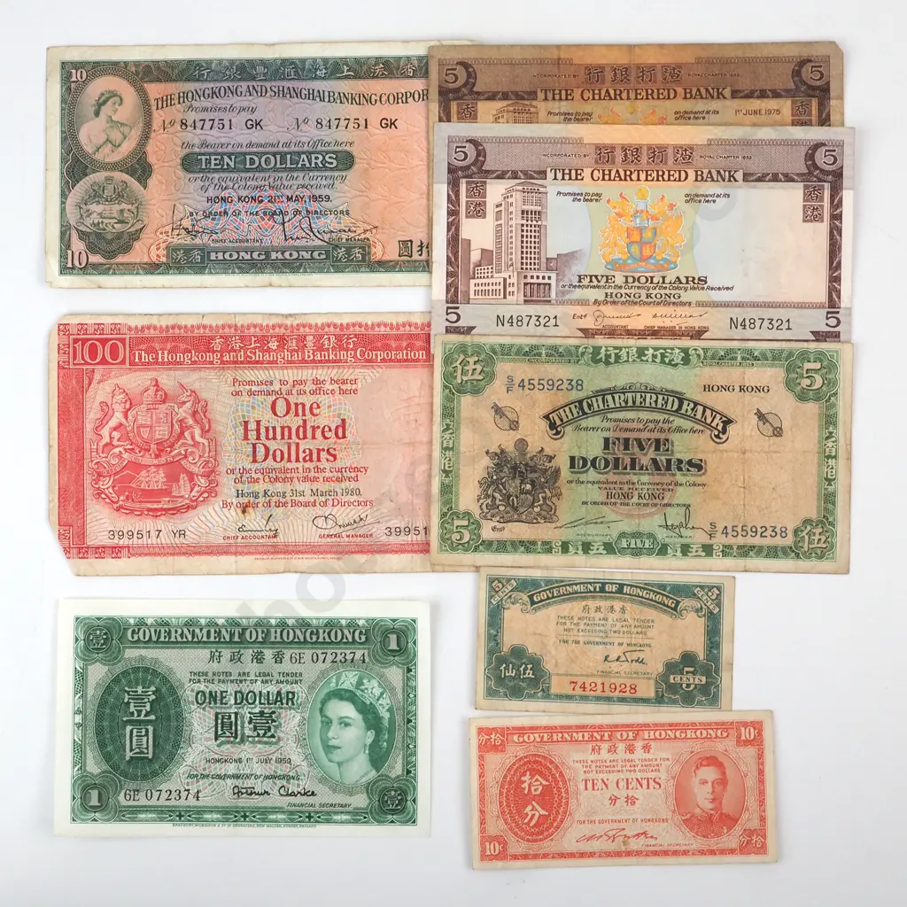 Selection of Eight Hong Kong Banknotes Image 1++