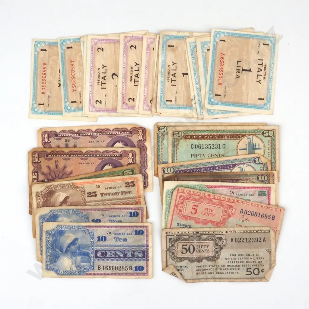Large Assorted Lot of War Currency Banknotes - Some w Soldiers Writing on Reverse  Image 1++