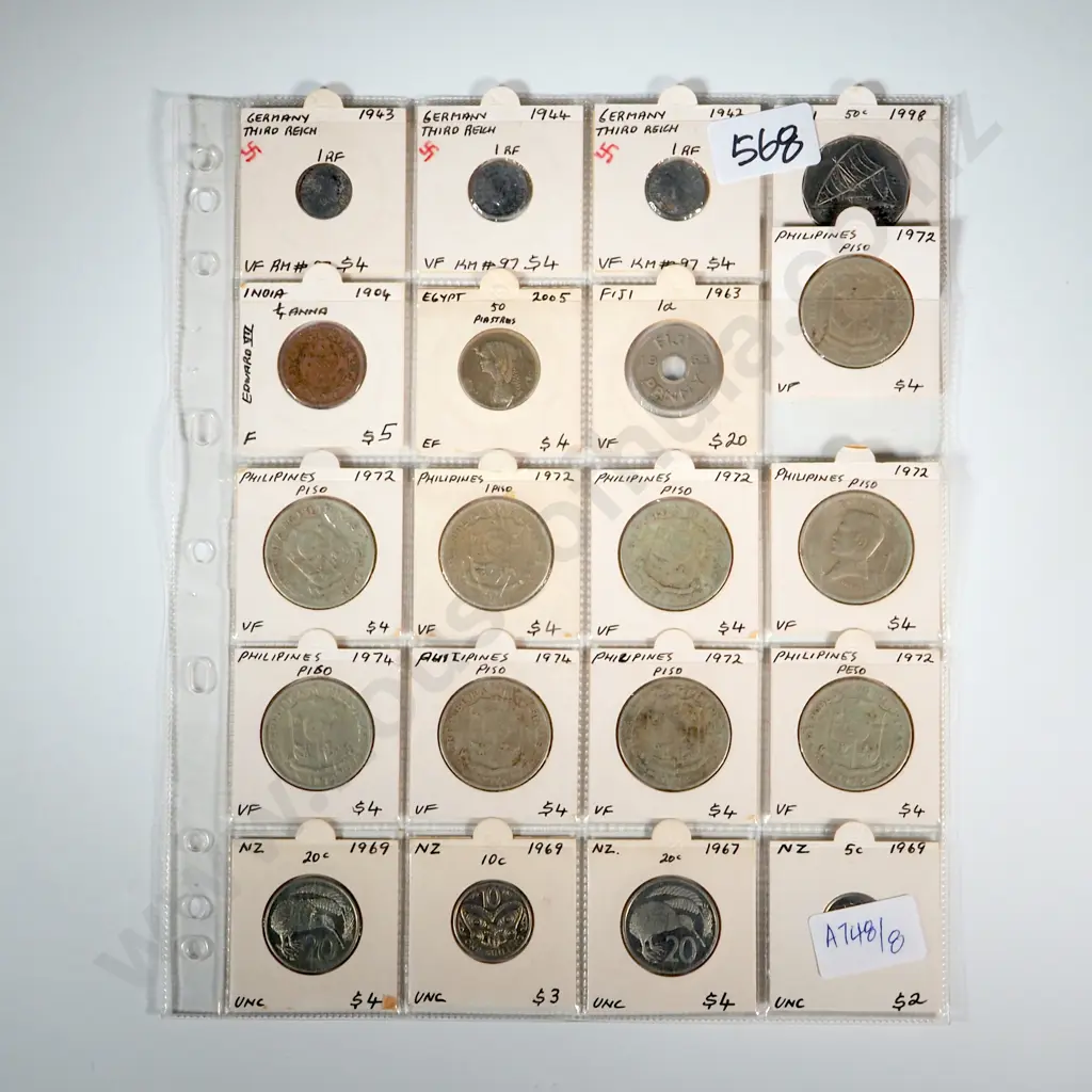20 Carded Individual Coins & Tokens in Collectors Sheet Image 1++