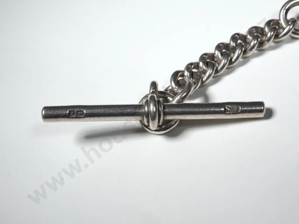 Substantial Antique Sterling Silver Graduated Curb Link Fob Chain Image 1++