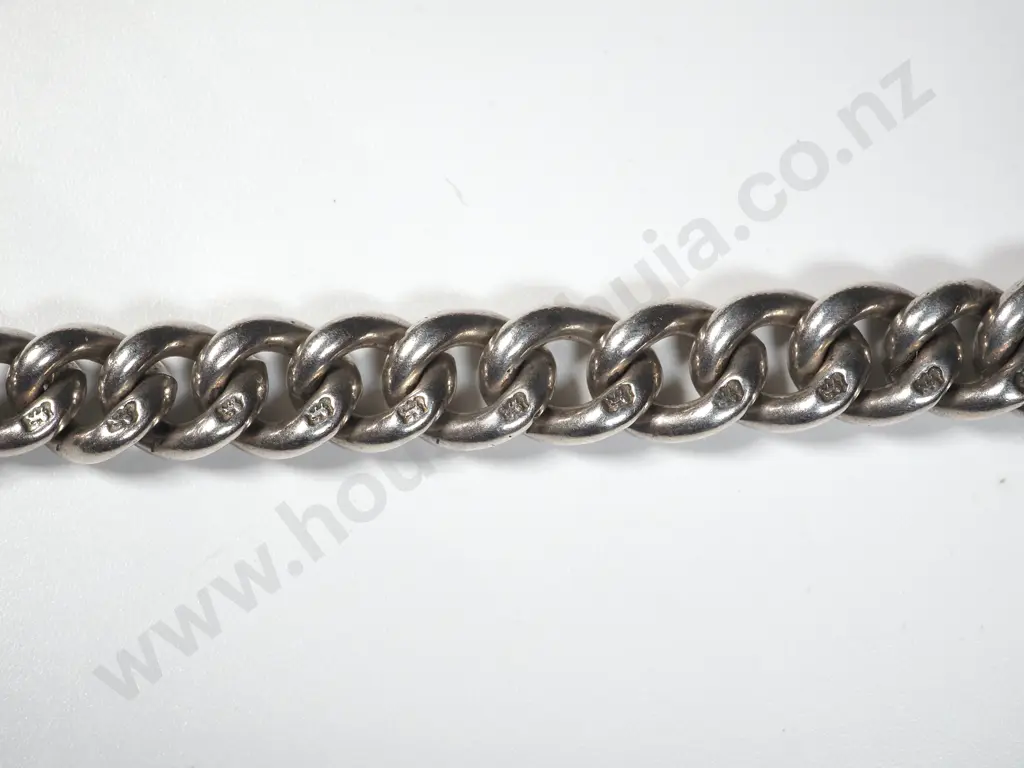 Substantial Antique Sterling Silver Graduated Curb Link Fob Chain Image 1++