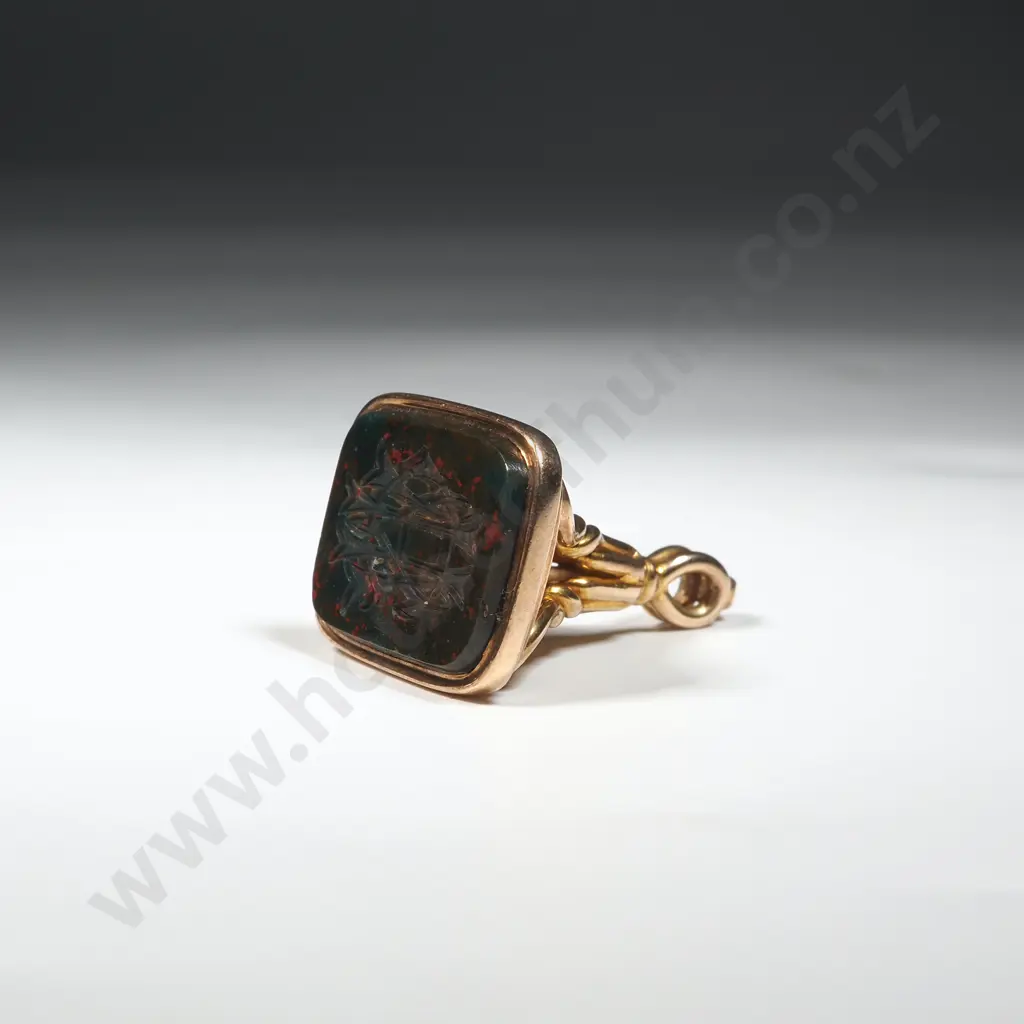 Exceptional 9ct Gold Engraved Bloodstone Seal w English Hallmarks Image 1++