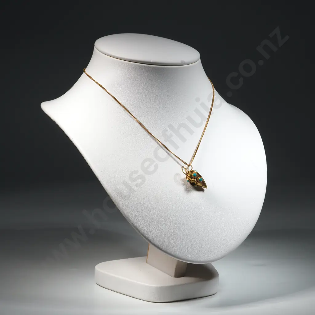 14ct Gold Pendant & Chain w Turquoise Accents Image 1++