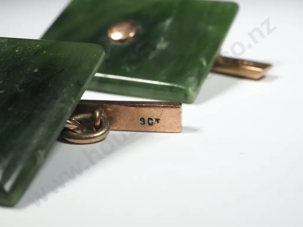 Exceptionally Large Colonial Greenstone & 9ct Gold Cufflinks Image 1++