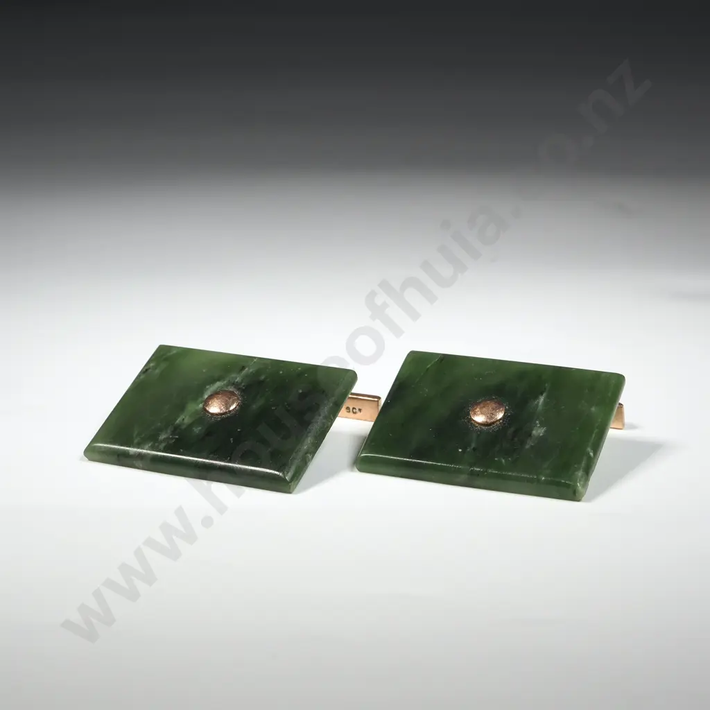 Exceptionally Large Colonial Greenstone & 9ct Gold Cufflinks Image 1++