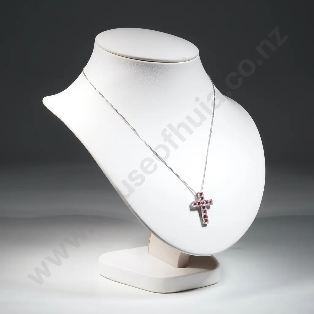 18ct White Gold Ruby & Diamond Pendant w English Hallmarks on 9ct White Gold Chain Valued at $7,500.00 Image 1++
