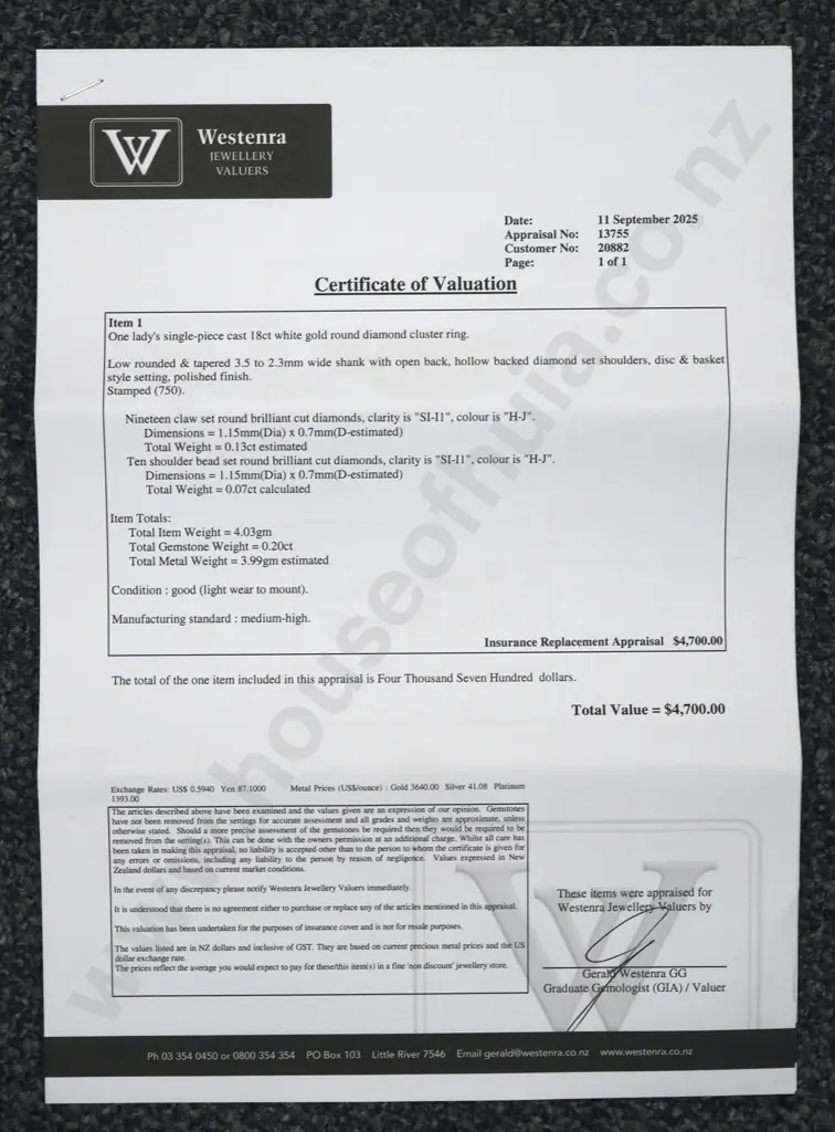 18ct White Gold & Diamond Ring - Valued at $4,700.00 Image 1++