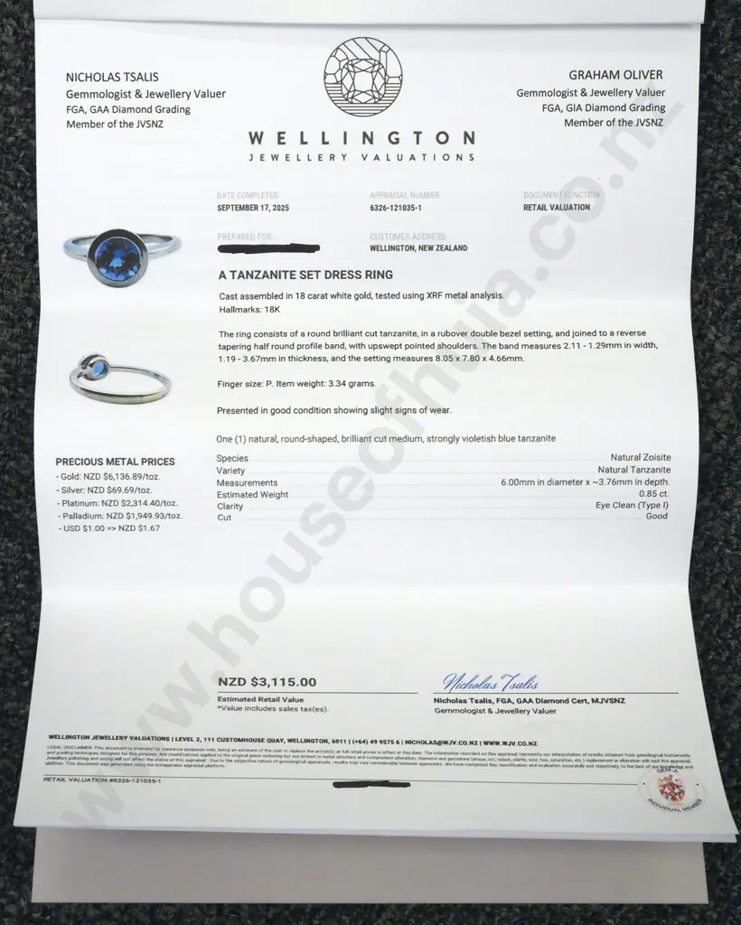 18ct White Gold Tanzanite Ring Valued at $3,115.00 Image 1++