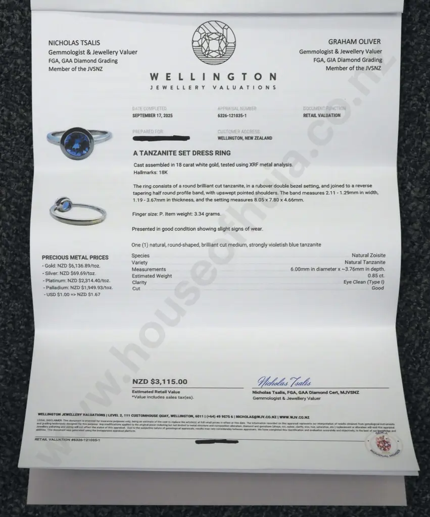 18ct White Gold Tanzanite Ring Valued at $3,115.00 Image 1++