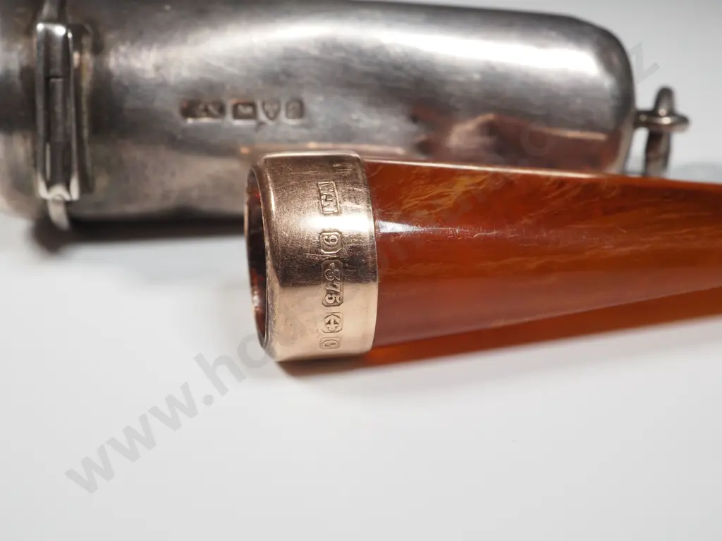 Sterling Silver Cigar Holder Case w 9ct Gold Hallmarked Rimmed Cigar Holder Image 1++